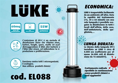 Lampada UV-C Germicida Virucida Disinfezione Ambienti Luce Quadra Luke